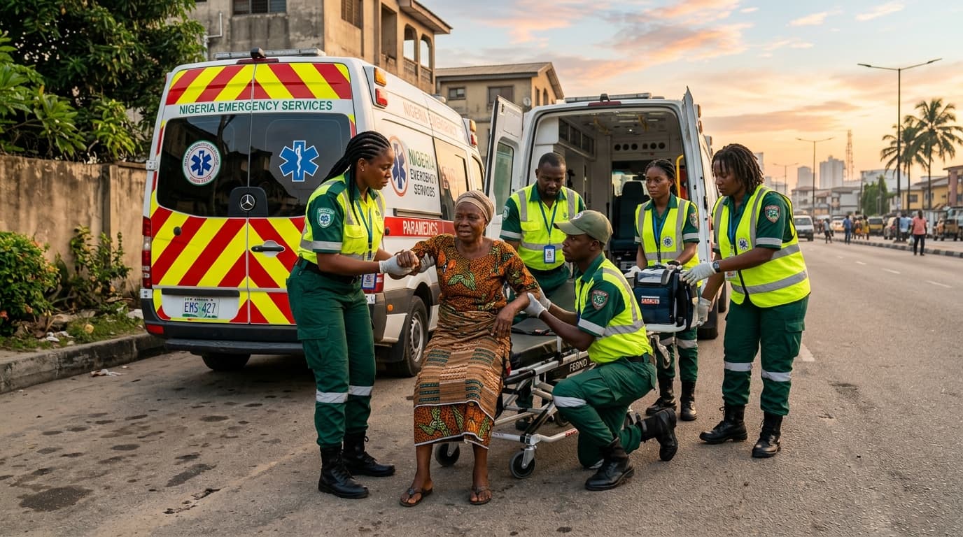 Nigerian Emergency Responders Assisting Patient